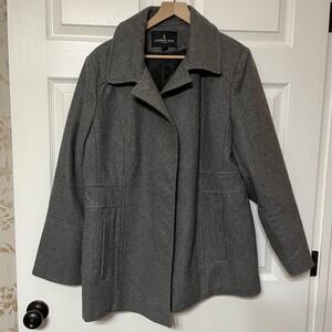 London Fog Womens Classic Wool Blend Coat Jacket Gray Size XL
